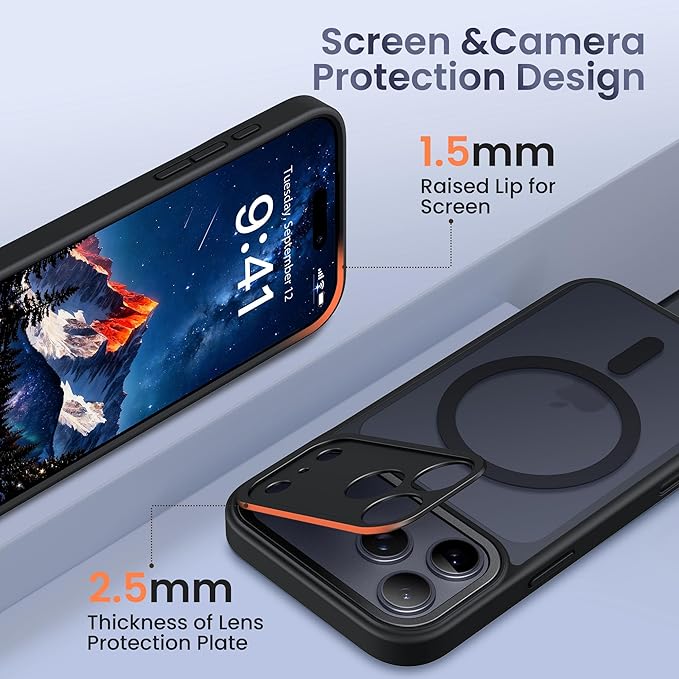 GolbinBox for iPhone 17 Pro Case with Stand,Compatible with MagSafe,[Camera Control][Military Drop Protection] Shockproof Slim Translucent Matte Phone Cover for iPhone 17 Pro 6.3",Black/Clear