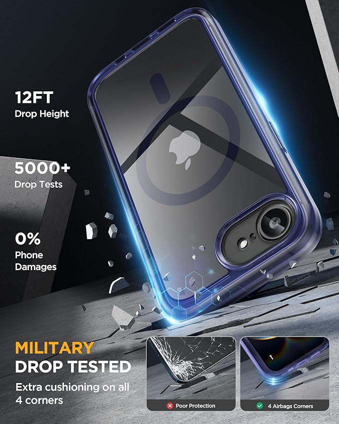 Miracase for iPhone 17e Case & iPhone 16e Case, Full-Body Phone with Built-in Glass Screen Protector, [Magnetic with MagSafe] Military Drop Proof 17 E/ 16 E Cover Bumper 6.1 inch, Clear Blue