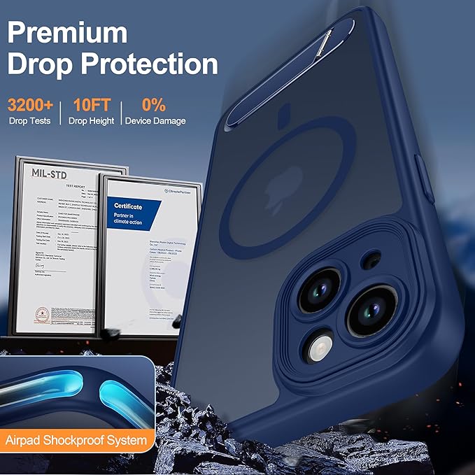 Magnetic Compatible with iPhone 15 Plus Case, [Built-in Kickstand][Full Camera Protection][Compatible with MagSafe][Anti-Fingerprint] Shockproof Phone Case for iPhone 15 Plus 6.7",Blue