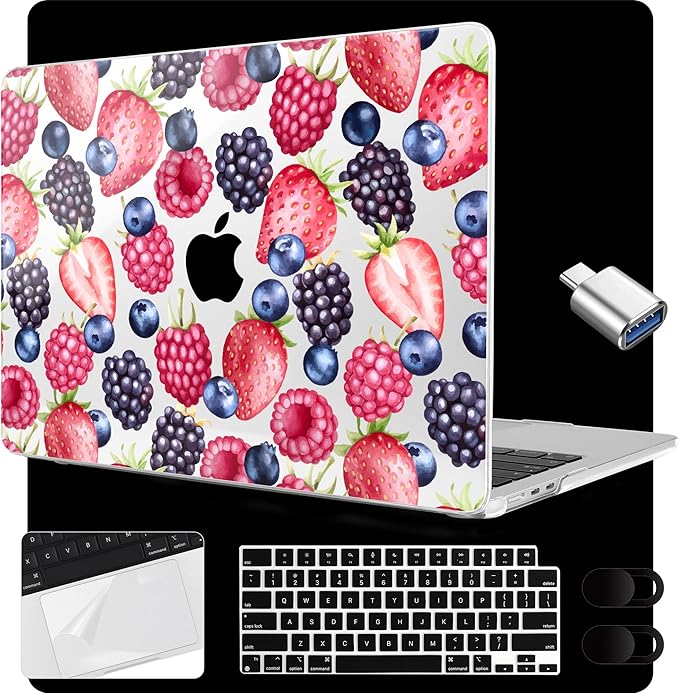 MEEgoodo Case for M5/M4/M3/M2 MacBook Air 15 inch Case 2026 2025 2024 2023, Laptop Shell Fit Model (A3448/A3241/A3114/A2941) for MacBook Air 15.3-inch, Fresh Berries Pattern
