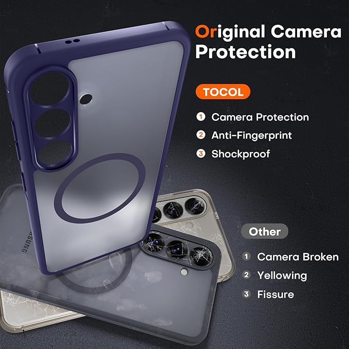 TOCOL Magnetic for Samsung Galaxy S25 Case, Upgraded Full Camera Protection, Compatible with Magsafe, Drop Protection Slime Clear Back Cover for Samsung Galaxy S25 6.2-Inch (Midnight Purple)
