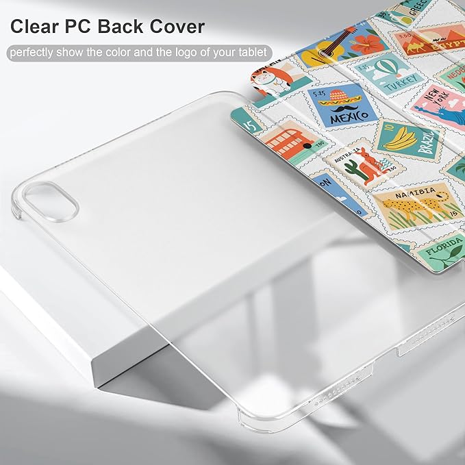 DONGKE for iPad mini 7 (A17 Pro) 2024 & iPad mini 6 2021 8.3 Inch, Slim Foldable Stand Hard PC Translucent Back Shell Smart Cover for iPad mini 7th/6th Generation [Auto Wake/Sleep] - Post Stamps
