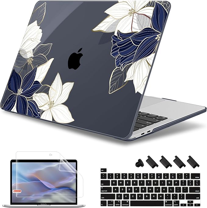 May Chen for MacBook Pro 16 inch A2141 2020 2019 Release, Screen Protector & Keyboard Cover Plastic Soft-Touch Case for MacBook Pro 16-inch with Touch Bar & Touch ID - Elegant Flower