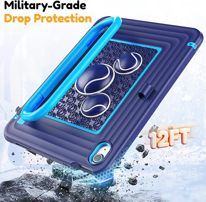 KAIJIAbox Kids Case for iPad A16 11th Generation 11 inch 2025/10th Generation 10.9” 2022- Military-Grade Rugged Drop Protection with Metal Handle/Stand, Screen Protector,Shoulder Strap-Navy Blue