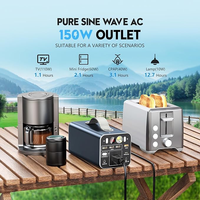 Powdeom 150W Portable Power Station, 155.4Wh Portable Laptop Charger with AC Outlet, DC/USB-C Port, Battery Backup Power Supply for Outdoor Camping Home Outage