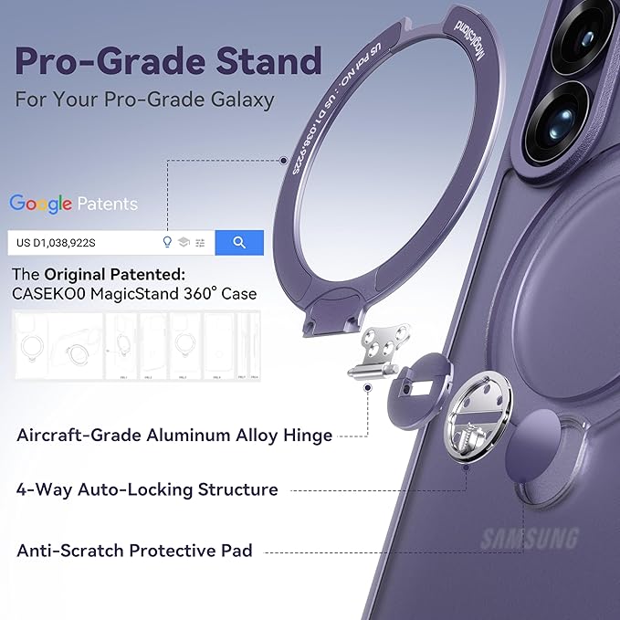 CASEKOO Cobalt Violet for Samsung Galaxy S26 Ultra Case with 360 Spin Magnetic Stand [Fit for MagSafe] [18FT MIL-STD Protection] Shockproof Invisible Ring Holder Matte Galaxy s26 Ultra Case 6.9''