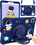 Wazzasoft for iPad Air 5th/4th Generation Case/Pro 11 Case Boys Cute Astronaut Cover Kawaii 3D Cartoon Spacemen with Rotating Handle Stand+Strap Silicone Funda for Apple iPad Air Cases 5/4 Gen, Pro 11