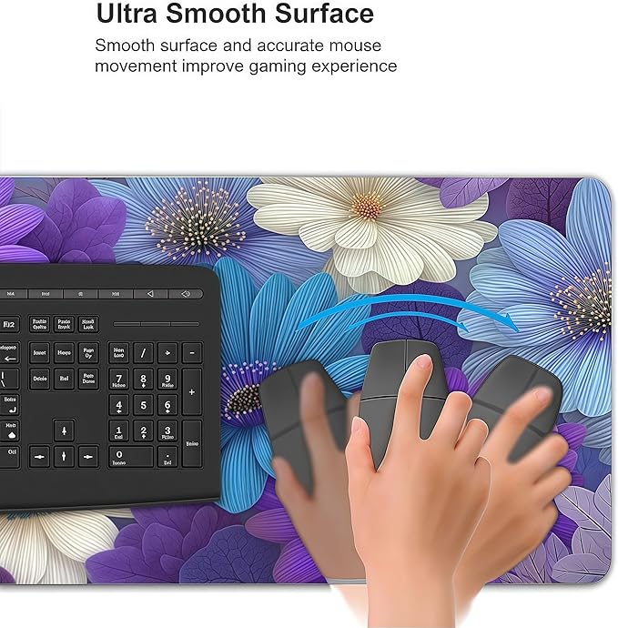 Vibrant Purple Daisy Mouse Pad, Large Desk Mat with Colorful Floral Design, 35.4 x 15.7 Inches, Rubber Base for Office, Gaming, and Laptop