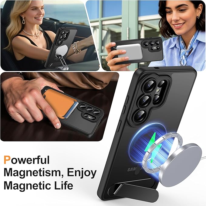 Magnetic for Samsung Galaxy S26 Ultra Case, [Compatible with MagSafe][Full Camera Protection][Built-in Invisible Kickstand] Translucent Matte Phone Case for S26 Ultra 6.9" - Black