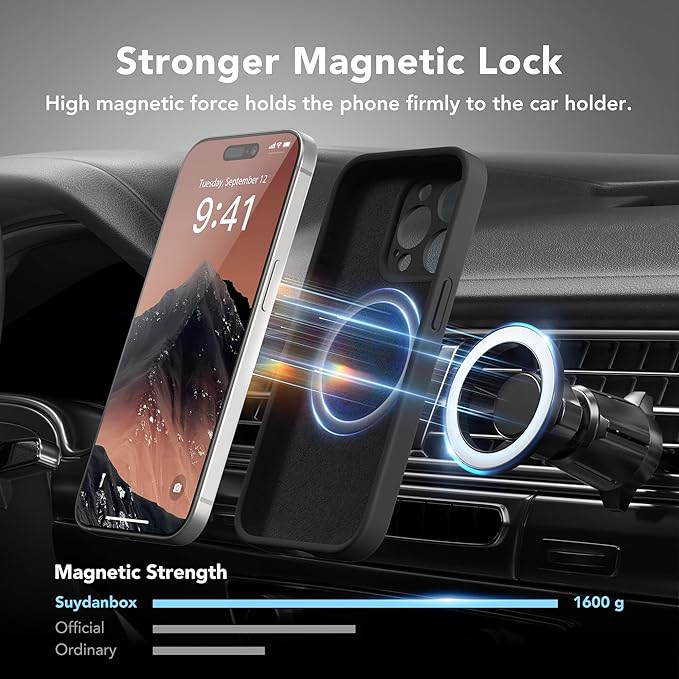 Magnetic for iPhone 15 Pro Max Case, Compatible with MagSafe, [Full Camera Protection][Screen Protector] Silicone Shockproof Protective Phone Case for iPhone 15 Pro Max 6.7", Black