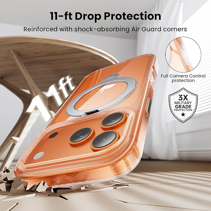 360°Ring Stand for iPhone 17 Pro Max Case with 1X Screen Protector +1X Camera Cover,Fit for MagSafe, Anti-Yellowing & Scratch-Resistant Back Phone Case for iPhone 17 Pro Max 6.9", Clear