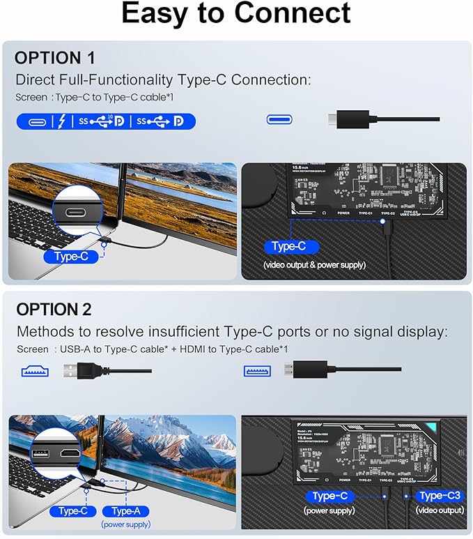 ZUMWALT 15.6" Laptop Screen Extender, 1080P FHD Detachable Laptop Monitor Extender, Dual Monitor for 13-17" Laotop, Plug and Play Portable Monitor Compatible with Mac/Windows/Android/Chrome/PS5