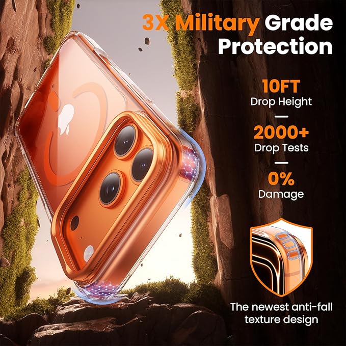 Tigowos Magnetic for iPhone 17 Pro Case Fits MagSafe Camera Len Protector*1 16FT Drop Resistant Matte Skin Feeling Back Cover Shockproof Slim Fit for iPhone 17 Pro Phone Case 6.3 inch,Orange