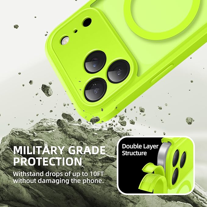 BERFY for iPhone 17 Pro Max Case, Compatible with MagSafe, Built-in Privacy Screen Protector, Camera Protection, Shockproof Full Body Phone Case 6.9", Translucent Bright Green