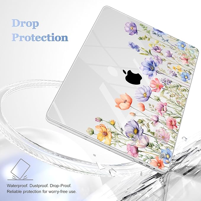 May Chen for MacBook Pro 16 inch A2141 2020 2019 Release, Screen Protector & Keyboard Cover Plastic Soft-Touch Case for MacBook Pro 16-inch with Touch Bar & Touch ID - Watercolor Wild Flowers
