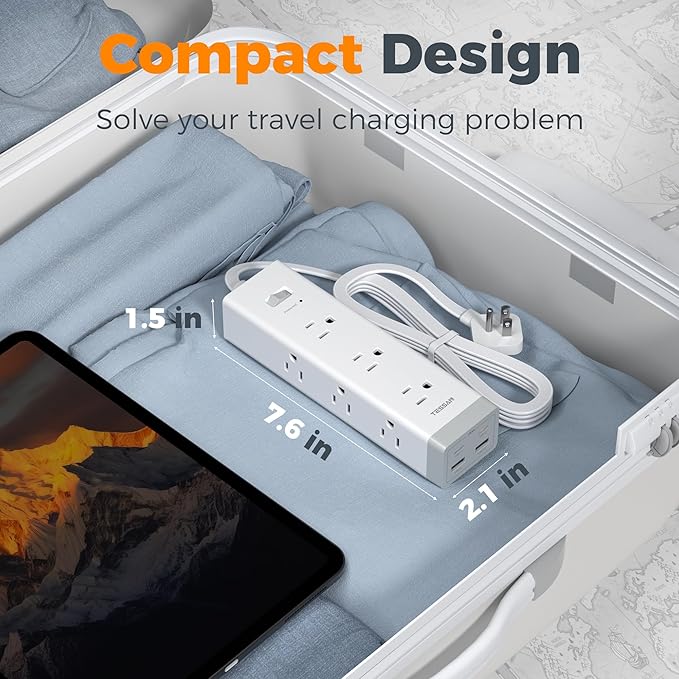 TESSAN Surge Protector Power Strip PD 20W, Ultra Thin Flat Plug 6 FT Extension Cord, 9 Outlets 4 USB(2 USB C), 1050J, 1875W 15A, Multiple Outlets Charging Station for Home, Office, College Dorm Room