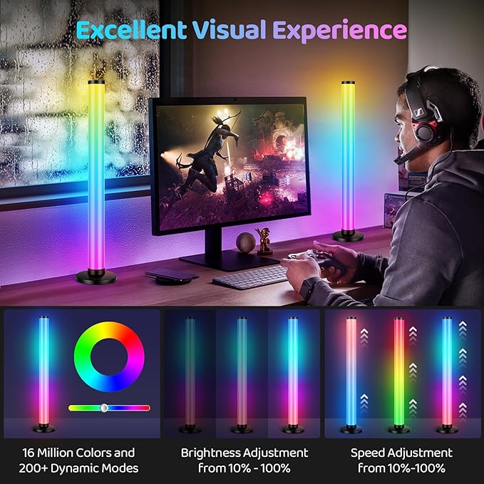 RGB Light Bars 360° Full-Screen Lighting, 2x16.5 Inch Smart RGB IC LED Light Bars for Room, Music Sync TV Lights Bar with Remote, App Control, USB Powered for PC Monitor Backlight Bedroom Gaming Desk