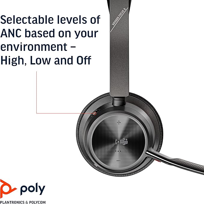 Poly - Voyager Focus 2 UC USB-A Headset (Plantronics) - Bluetooth Dual-Ear (Stereo) Headset with Boom Mic - USB-A PC/Mac Compatible - Active Noise Canceling - Works with Teams (Certified), Zoom & more