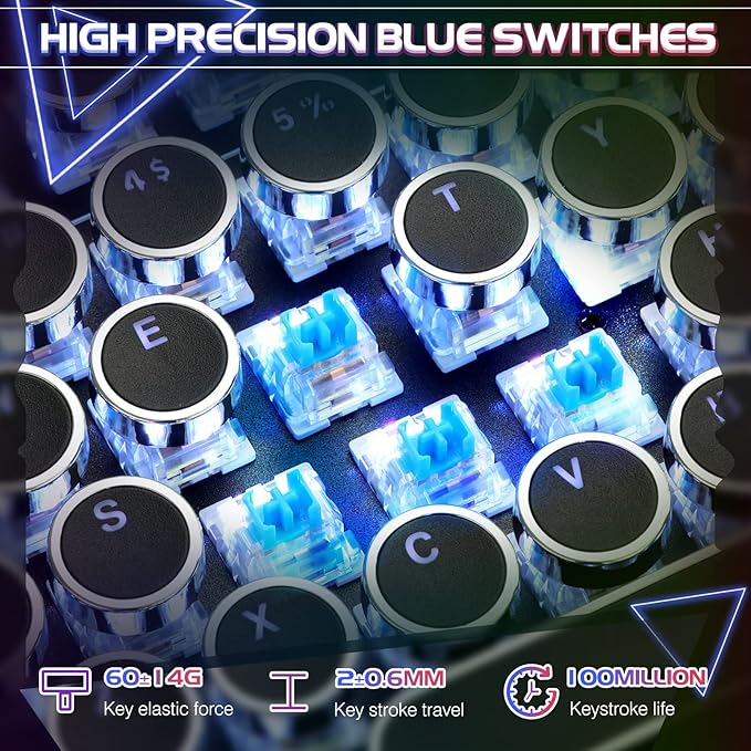 YSCP Typewriter Style Mechanical Gaming Keyboard RGB Backlit Wired with Blue Switch Retro Round Keycap 104 Keys Keyboard (R-Black)
