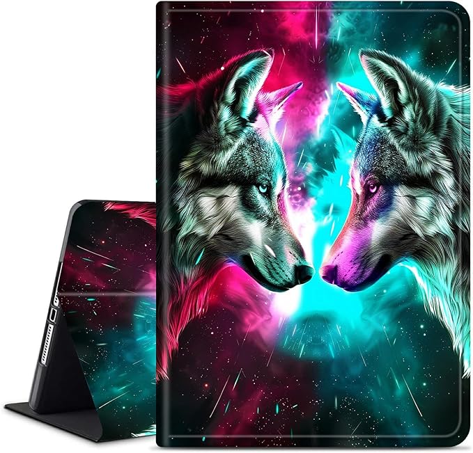 for Amazon Kindle Fire 7 (9th/7th/5th Generation, 2019/2017/2015 Release) 7" Tablet Case, Slim Kickstand Stand Leather Smart Cover with Auto Wake/Sleep, Gray Wolf Red Blue