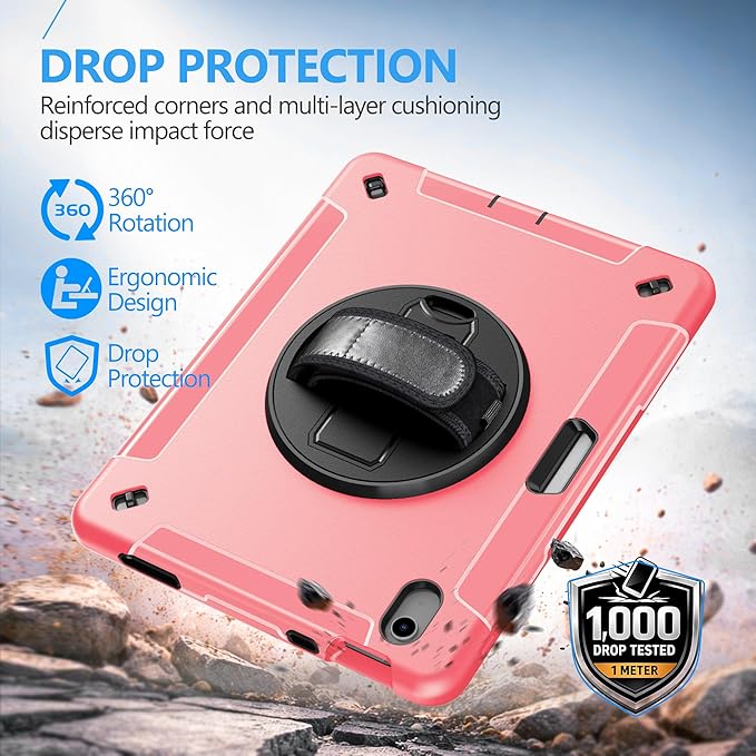 Case for iPad (A16) 11th/10th Generation Case: Protective Cover for iPad 11th Gen 11 Inch 2025 &10th Gen 10.9" 2022 with Screen Protector- Stand- Shoulder Strap- Handle- Pencil Holder-Light Pink