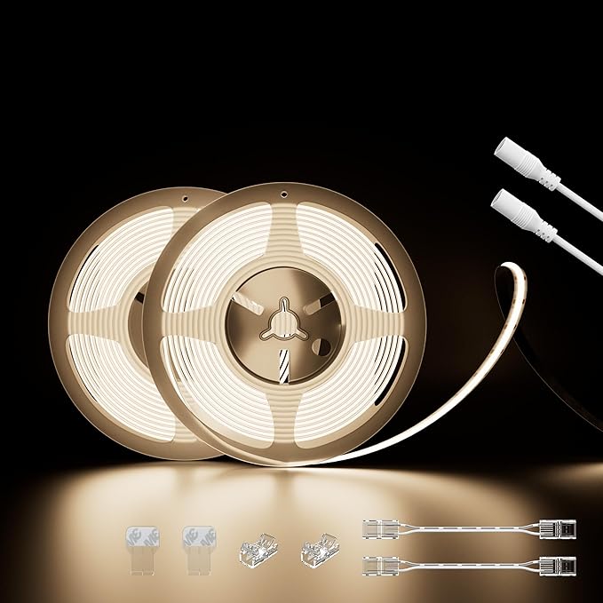 PAUTIX COB LED Strip Lights 48ft/15m Super Bright,504 LEDs/m Natural White 4000K CRI90+ Flexible LED Tape 24V for Cabinet Home DIY Lighting Projects with 2pcs COB Connector(Power Supply Not Included)