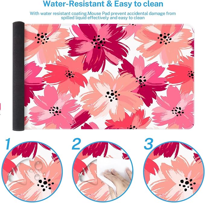 Britimes Large Gaming Mouse Pad Abstract Pink Flower Non-Slip Desk Pad Keyboard and Mouse Desk Mat for Gamer, Office & Home, 31.5 x 15.7 in