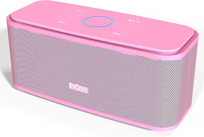DOSS SoundBox Touch Wireless Bluetooth Speaker-12W HD Sound with Rich Bass, IPX5 Waterproof, 20H Playtime, Handsfree, for Gatherings, Home, Office, Outdoor, Travel-Pink