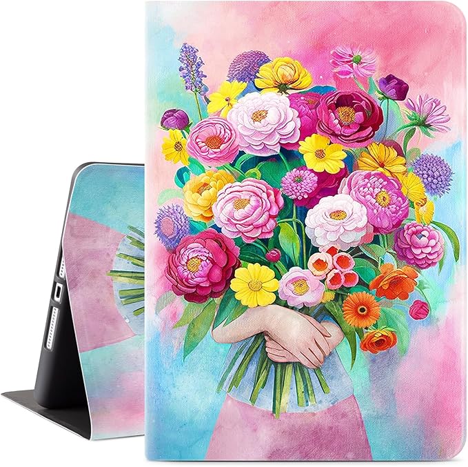Vimorco for iPad 9th Generation Case, for iPad 7th/8th Generation Case for iPad 10.2 Cover, Auto Sleep/Wake, for iPad Cover 9th Generation Multi-Angle View, Pink and Blue Bouquet Flower