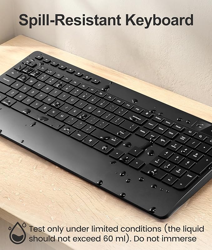 Quiet Wireless Keyboard and Mouse Combo – 3-Level DPI Silent Mouse, Full-Size Ergonomic Wrist Rest, 2.4GHz Plug-and-Play, Multimedia Hotkeys for Windows Computer/Laptop, Black