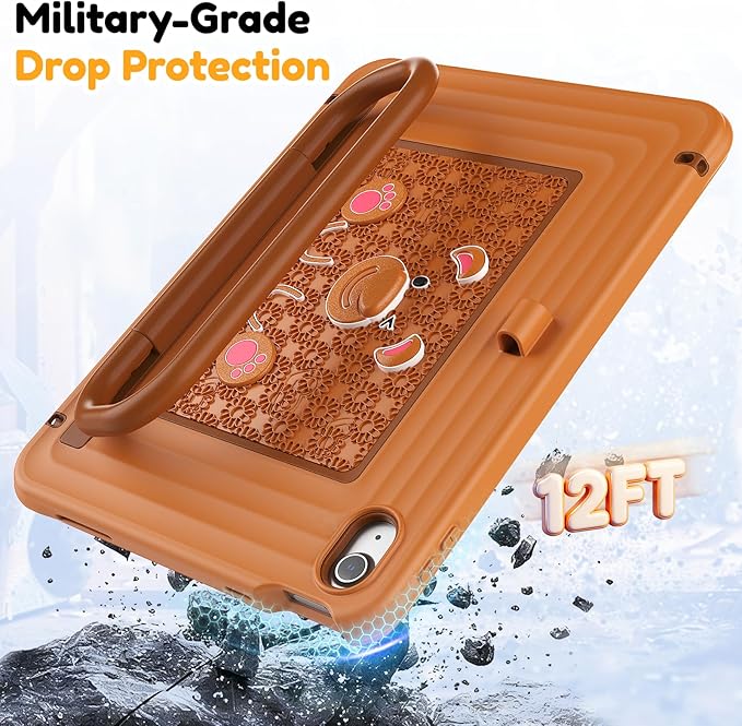 KAIJIAbox Kids Case for iPad A16 11th Generation 11 inch 2025/10th Generation 10.9” 2022- Military-Grade Rugged Drop Protection with Metal Handle/Stand, Screen Protector,Shoulder Strap-Brown