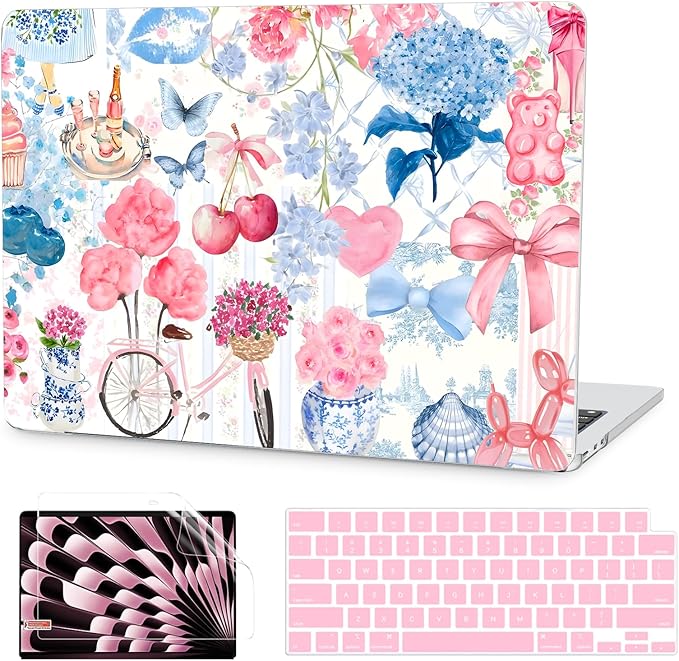 G JGOO Compatible with MacBook Air 13 inch Case 2026 2025-2022 M5 A3449 M4 A3240 M3 A3113 M2 A2681, Hard Shell for MacBook Air 13.6 inch Case + Keyboard Cover +Screen Protector, Pink Blue Collage