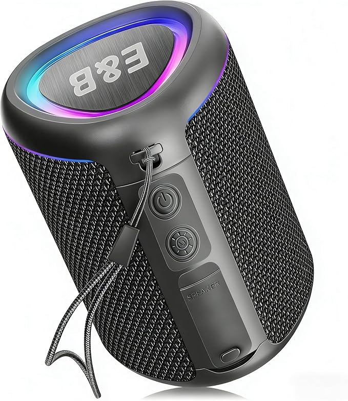 Portable Bluetooth Speaker with Lights, IPX4 Waterproof, Small Wireless Speaker for Home Party Outdoor Beach, Loud Sound, Bluetooth 5.3, TWS Pairing, Support TF Card