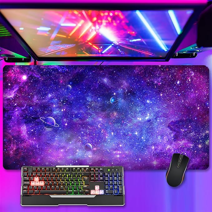 Cyberpunk Space Large Gaming Mouse Pad, Purple Cyberpunk Universe Mouse Pad Cyberpunk Planet Cosmic Desk Mat Anime Desk Pad Mousepad XXL Extended Keyboard Mat Mouse Mat, Waterproof, 31.5x15.7 in