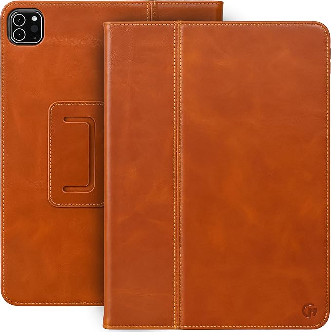 Casemade Real Leather Case Compatible with iPad Pro 11” M5 (2025)/M4 (2024) - Full-Grain Leather Cover, Auto Sleep/Wake, Dual Stand Position (Tan)