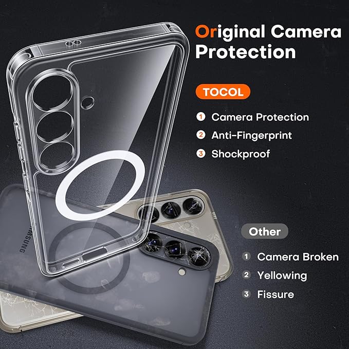 TOCOL Magnetic for Samsung Galaxy S25 Case, Upgraded Full Camera Protection, Compatible with Magsafe, Drop Protection Slime Clear Cover for Samsung Galaxy S25 6.2-Inch (Clear)