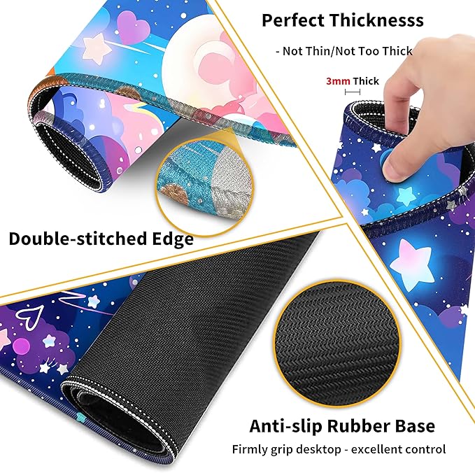 Large Mouse Pad Set 35.4 x 15.7 with Keyboard Wrist Rest, Wrist Support, and Coaster, Waterproof Memory Foam Smooth Desk Pad Mousepad for Home Office School - Pastel Rainbow Star