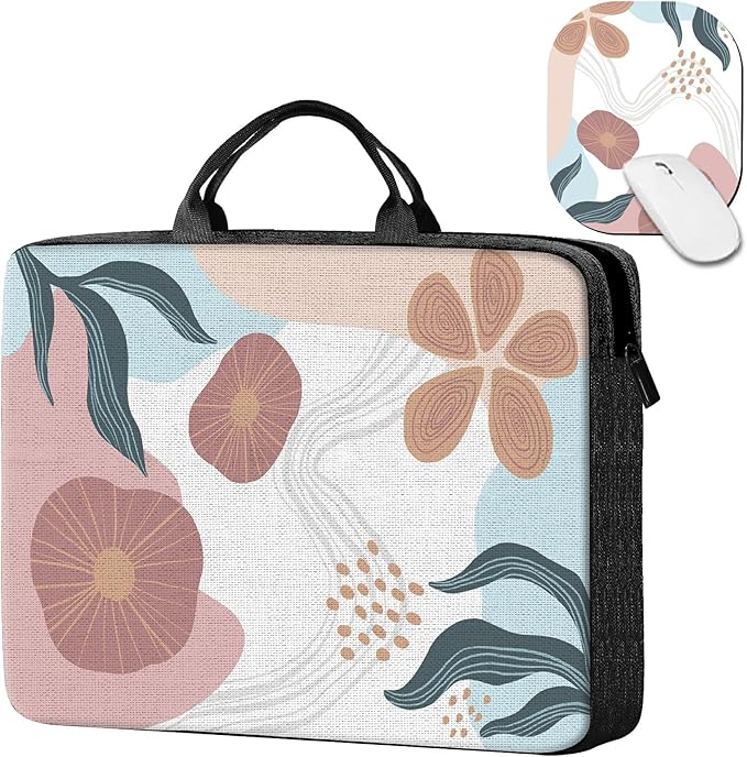 Laptop Sleeve Case 15 inch Plus Cute Mousepad, Abstract Doodle Slim Carrying Case Durable Handbag Protective Travel Laptop Bag for 13-15 inch Tablet,Laptop, Ultrabook Notebook