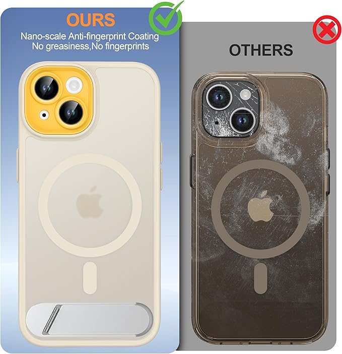 Magnetic Compatible with iPhone 15 Case, [Built-in Invisible Kickstand][Compatible with MagSafe][Full Camera Protection] Translucent Matte Phone Case for iPhone 15 6.1"