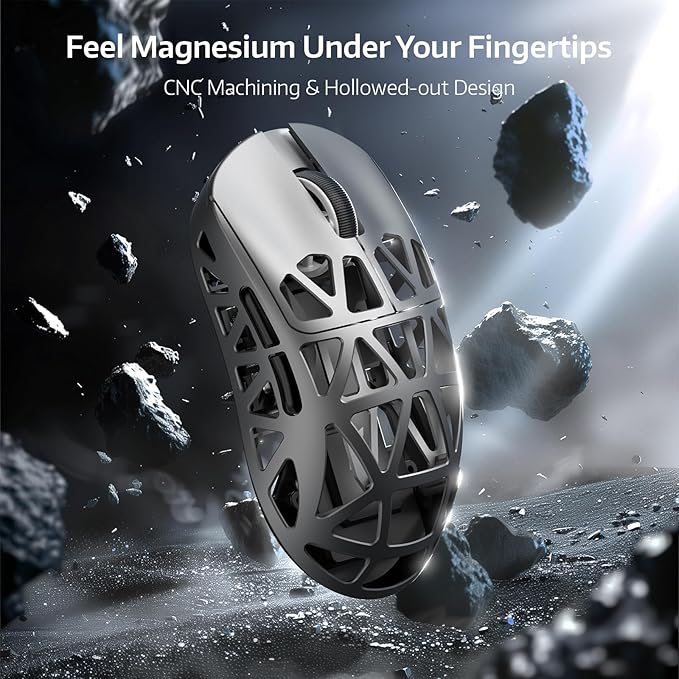 ATTACK SHARK R2PRO 45g Superlight Magnesium Alloy Mouse, PixArt PAW3950 Sensor, 42000DPI, 8000Hz Wireless Polling Rate, 2.4G/BT/Wired Gaming Mouse, Programmable Mice with Coiled Cable, PC/Mac, Grey