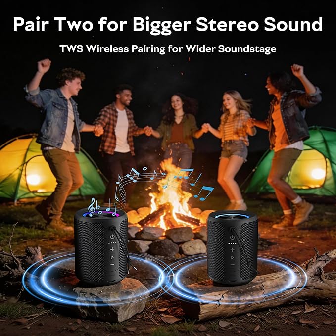 Portable Bluetooth Speaker, IPX7 Waterproof Wireless Speaker with 20W Loud Stereo Sound, 15H Playtime & Beat-Synced RGB Light, Small Outdoor Speaker for Shower, Pool, Beach, Hiking and Gifts