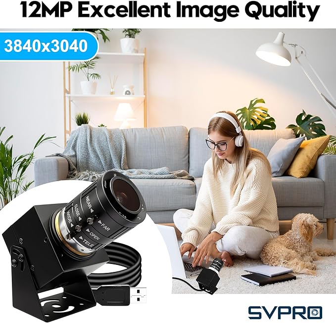 SVPRO 1080P 120fps High Speed USB Camera,12 Megapixels 4K Glof Swing Webcam Manual Focus with 3X Optical Zoom,Industrial Lightburn Cam UVC Plug and Play for Computer Laptop Raspberry Pi