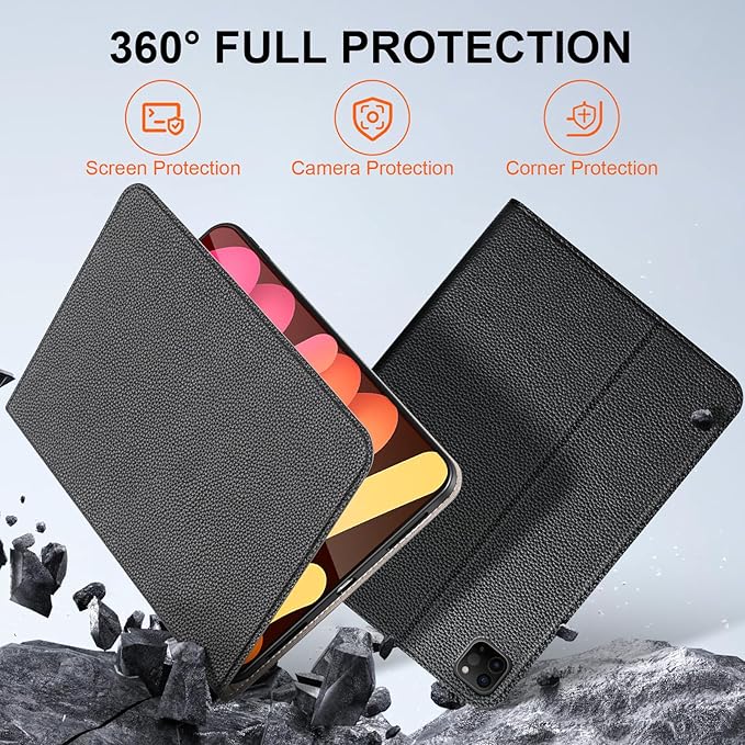 Case for iPad mini 7 (A17 Pro) 2024, iPad mini 6th Generation 2021, Leather Protective Shockproof Smart Cover Adjustable Stand - Auto Wake/Sleep and Multiple View Angles, Black