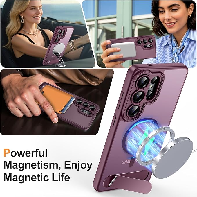 Magnetic for Samsung Galaxy S26 Ultra Case, [Compatible with MagSafe][Full Camera Protection][Built-in Invisible Kickstand] Translucent Matte Phone Case for S26 Ultra 6.9" - Wine Red