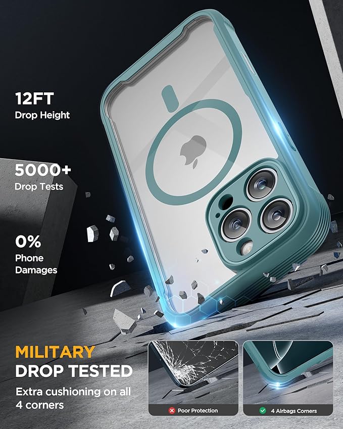 Miracase for iPhone 16 Pro Max Case 6.9'', [Bubble Free] Full-Body Phone case with Built-in Full Glass Screen &Lens Protector,Compatible with MagSafe,Drop Proof 16 Pro Max Cover, Green
