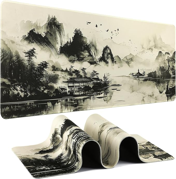 Mouse Pad Gaming - Desk Mat for Keyboard and Mouse - Japanese Large Mouse Pad for Desk, Wash Painting Mousepad (31.5 x 11.8inch) with Non-Slip Base, Desks Pad Mat for Gaming, Office and Home