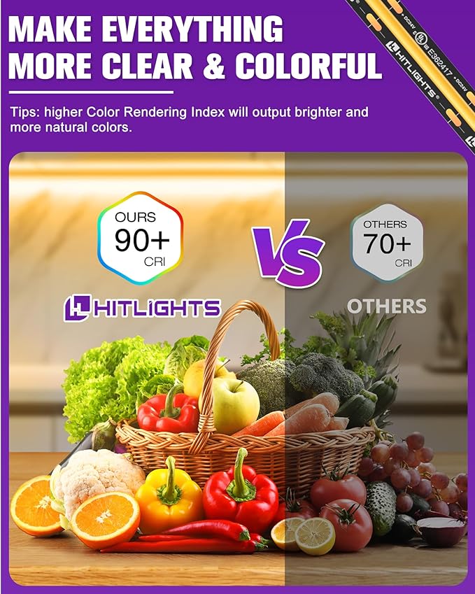 HitLights COB LED Strip Lights Warm White 2700K, 16.4ft Premium 12V Tape Light High Density, 2400 LEDs, 305+ LM/FT, CRI 90+, IP30, Lighting for Kitchen, Cabinets, UL Listed (Power Source Not Included)