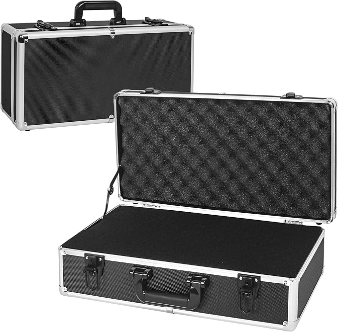 20 Inch Hard Carrying Case Ideal for Wireless Mic System Storage & Camera Gear Transportation, Aluminum Alloy Sturdy Build, Customizable Pre-Diced Foam, Black