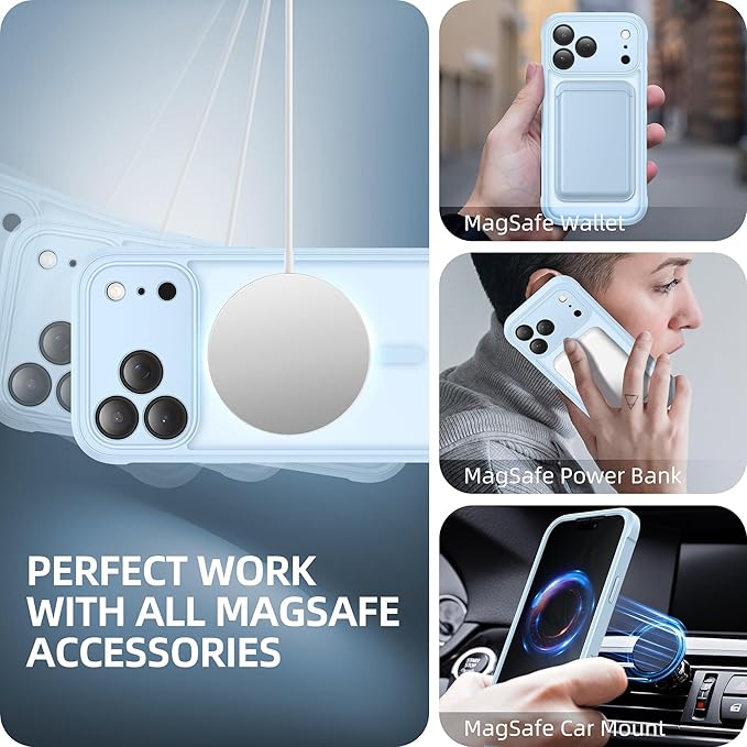 BERFY for iPhone 17 Pro Max Case, Compatible with MagSafe, Built-in Privacy Screen Protector, Camera Protection, Shockproof Full Body Phone Case 6.9", Translucent Light Blue