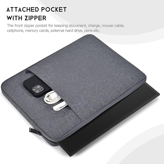Portable Monitor Sleeve 18.5 inch, Padded Carrying Case Compatible with Most 18.5-in Portable Display Monitors, Water-Resistant Shockproof Monitor Bag with Accessory Pocket -Space Gray